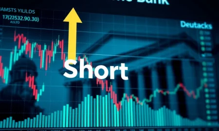 Charts depicting a downward trend for 10-year Treasury yields, illustrating Deutsche Bank's short recommendation.