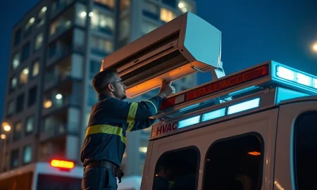 Professional 24 hour aircon service technician performing emergency repair after hours