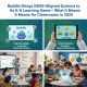 Boddle's K-6 NGSS-aligned science learning game. It features digital interfaces of the Boddle game, a teacher instructing students with laptops and tablets, and a group of diverse students actively playing the game, with a holographic Boddle character projected in front of them.
