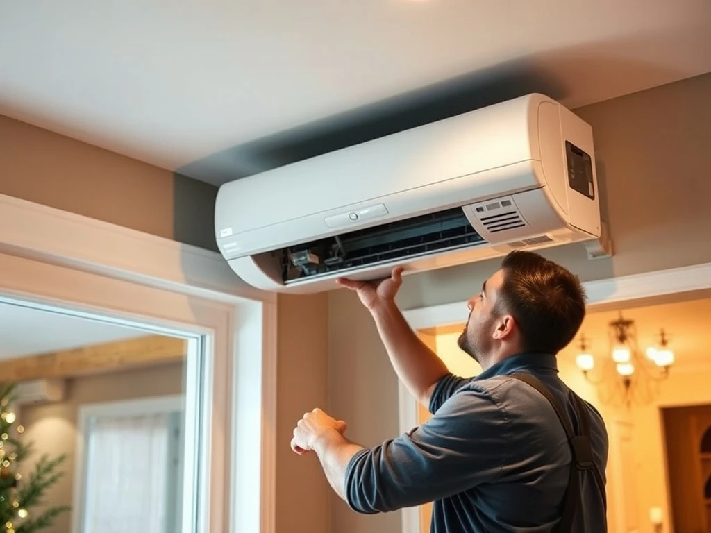 An HVAC professional expertly performing AC installation, ensuring perfect integration with a home's unique layout for optimal cooling.