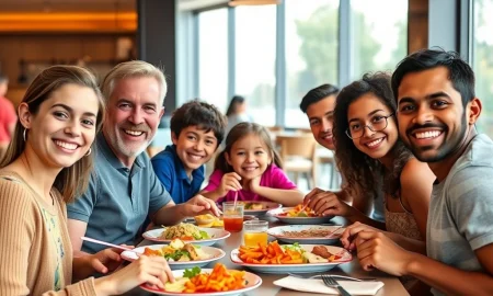 Adults enjoying economical kids meals with perfect portion sizes at restaurants