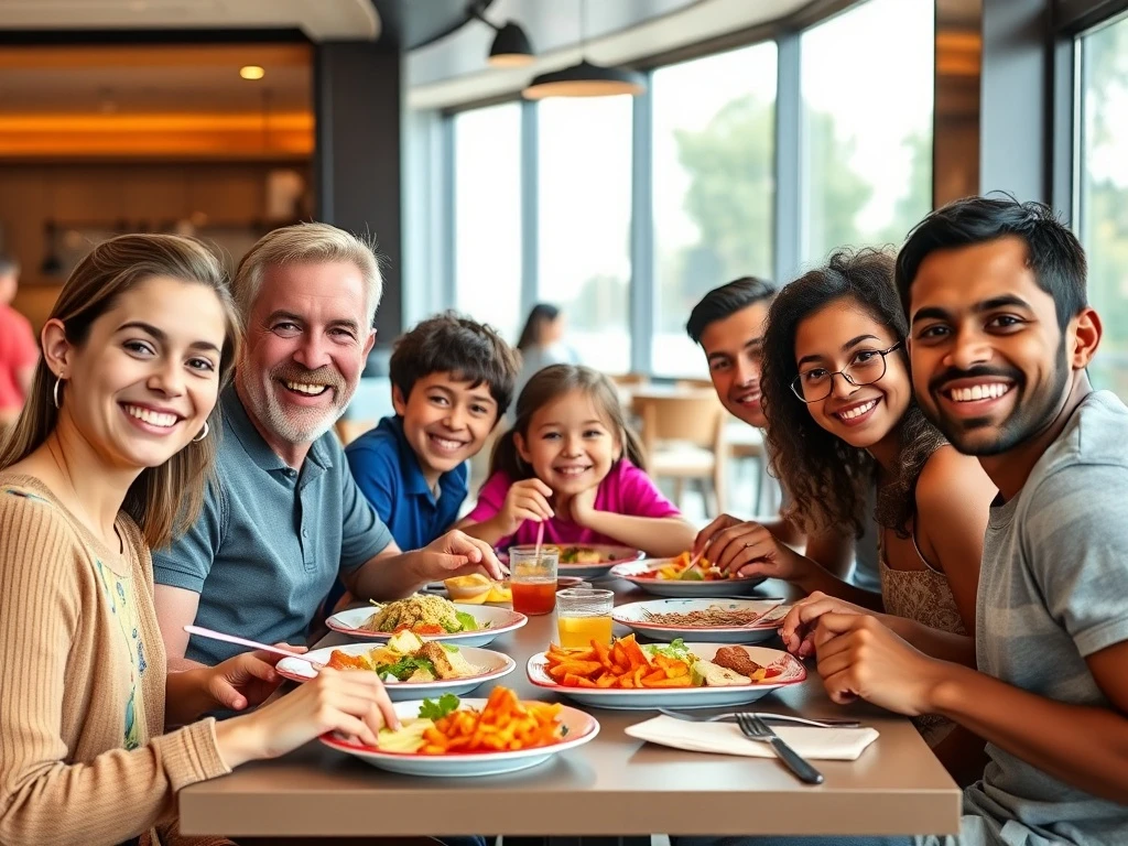 Adults enjoying economical kids meals with perfect portion sizes at restaurants