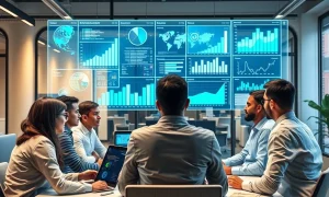 AI business growth transformation showing data analytics and team collaboration for enterprise success