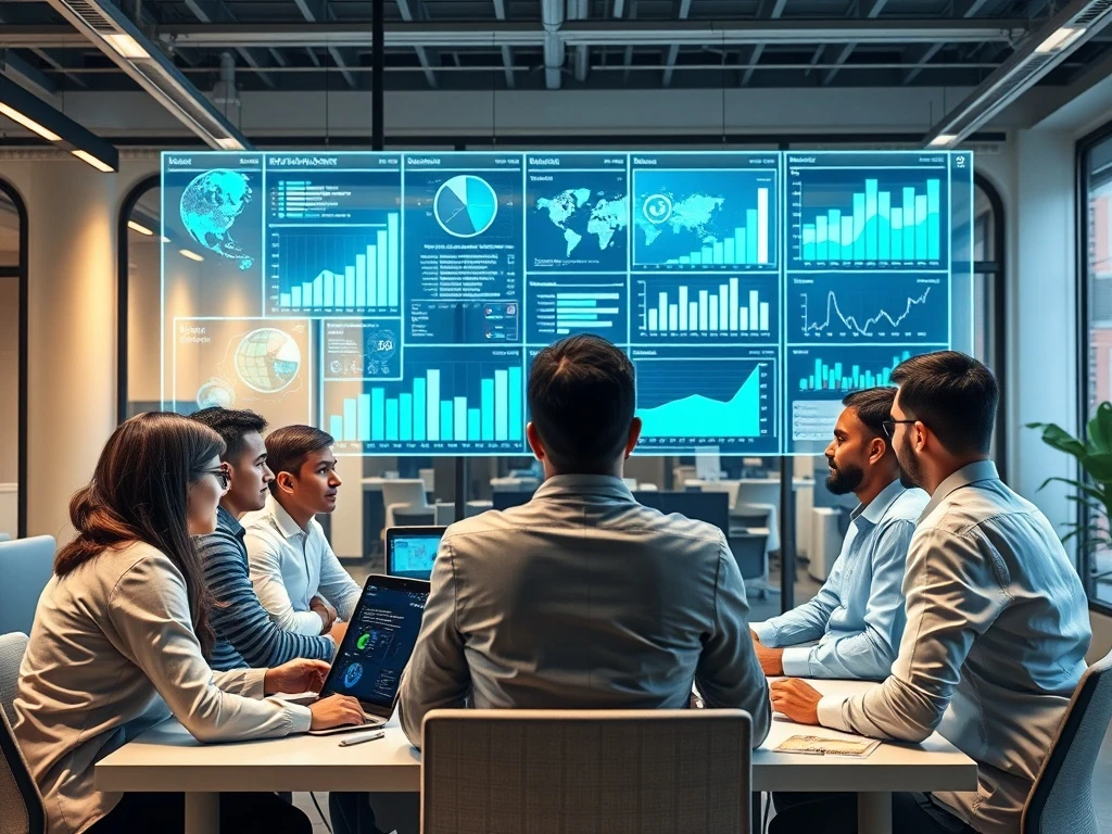 AI business growth transformation showing data analytics and team collaboration for enterprise success