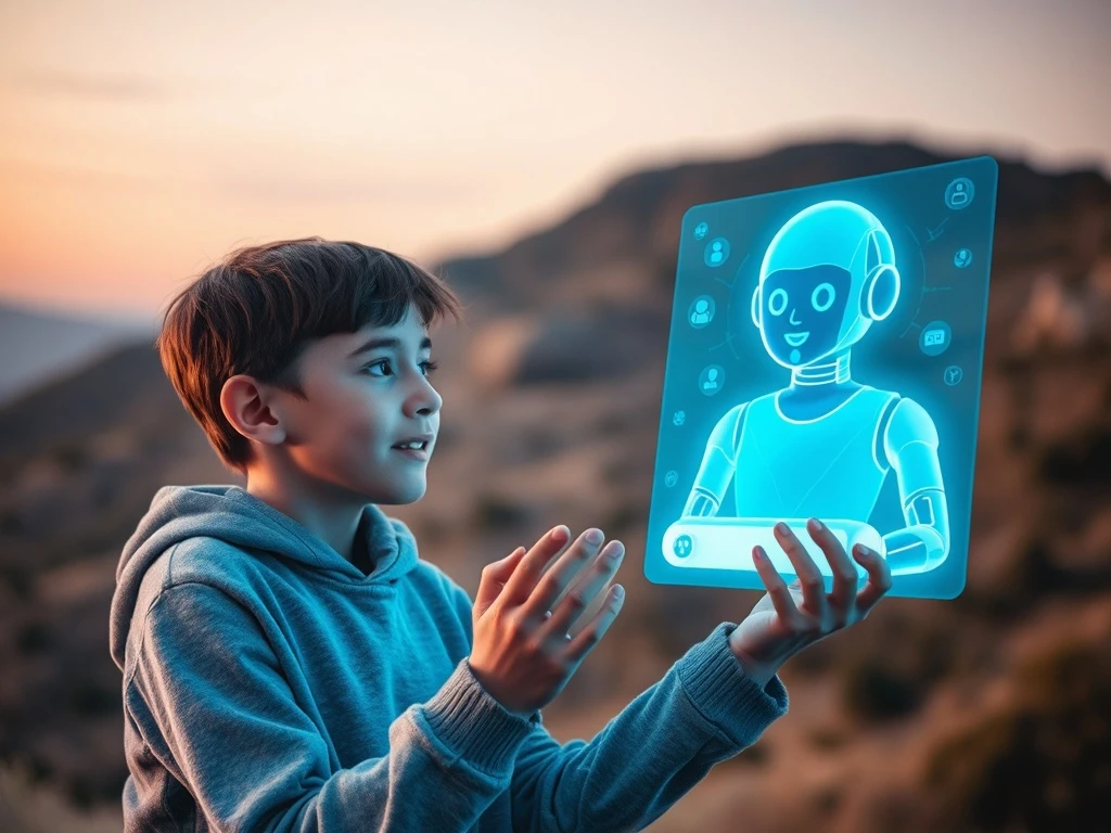 A young person engaging with an AI chatbot, symbolizing the evolution of virtual characters into digital companions.