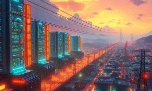 Graph showing surging AI and crypto electricity demand, impacting energy grids and reflecting Vistra's 1990s growth prediction.