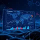 A digital display showing graphs and data, representing the analysis of AI crypto tokens and their market potential.