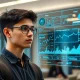 A new graduate confidently using technology, symbolizing how to excel in AI in finance jobs despite technological advancements.