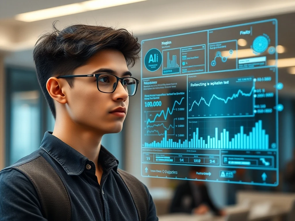 A new graduate confidently using technology, symbolizing how to excel in AI in finance jobs despite technological advancements.