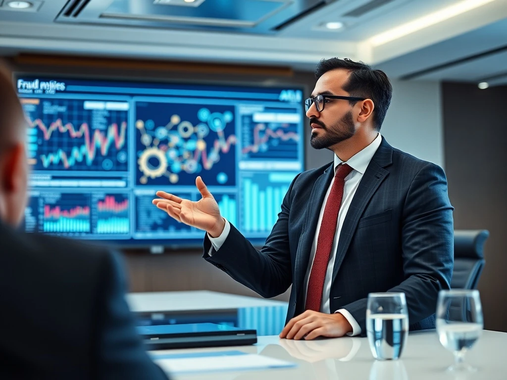 AI-powered financial crime prevention expert analyzing real-time fraud detection data visualization