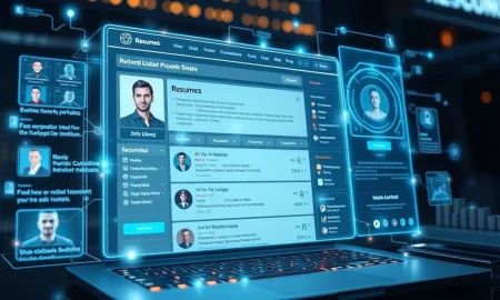 An AI in recruitment interface visually connecting candidates with job opportunities, symbolizing the future of smart job boards.
