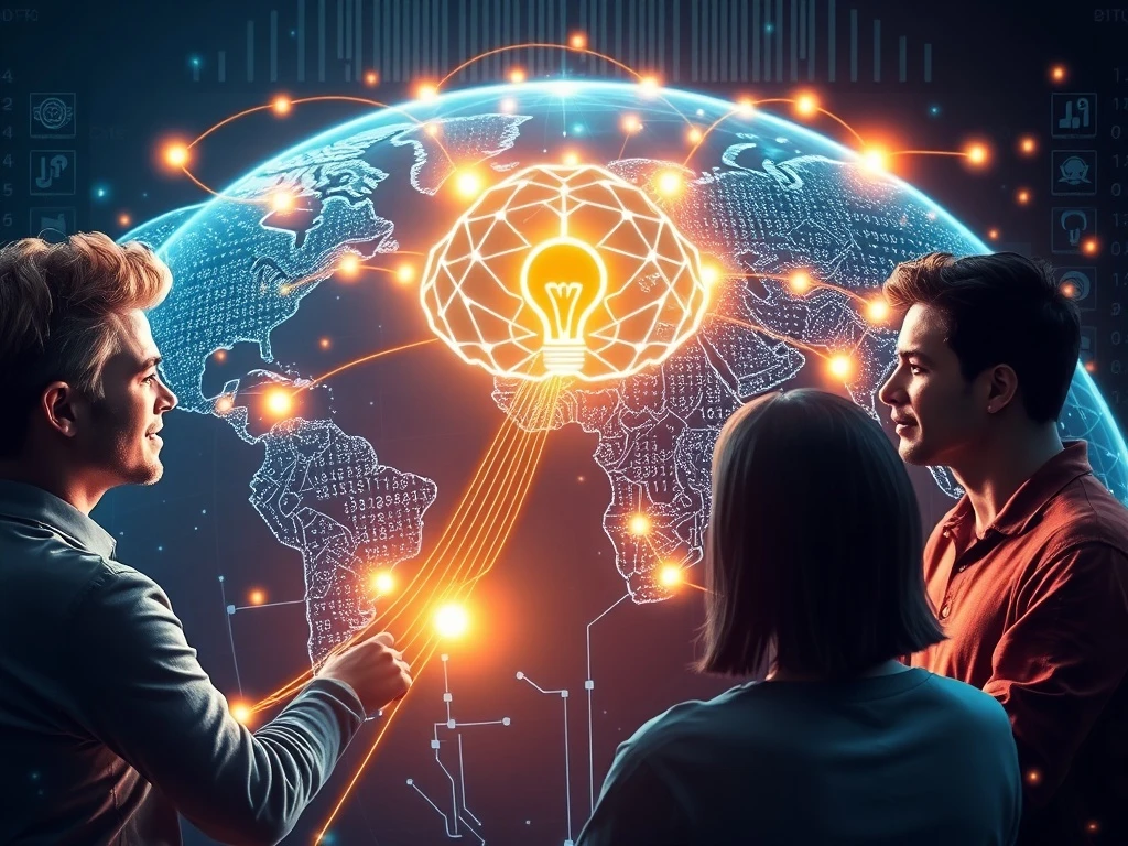 A diverse group of global participants engaging in collaborative AI innovation, empowered by Deepinvent's virtual platform.