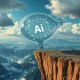 A precarious AI bubble over a stormy market illustrates significant AI investment risks for investors.