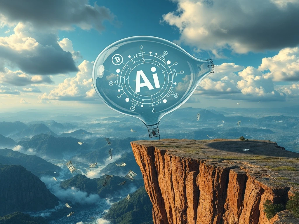 A precarious AI bubble over a stormy market illustrates significant AI investment risks for investors.