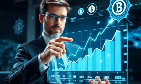 Veteran analyst presenting staggering AI spending prediction with growth charts and investment data visualization