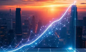 A vibrant chart illustrates the significant 50% growth of a leading AI stock, symbolizing its rapid market ascent and strong investment potential.