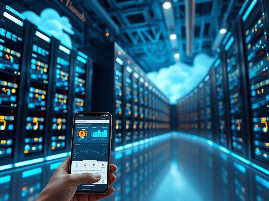 A secure and efficient Bitcoin cloud mining operation, symbolizing AIXA Miner's innovative platform for passive income.