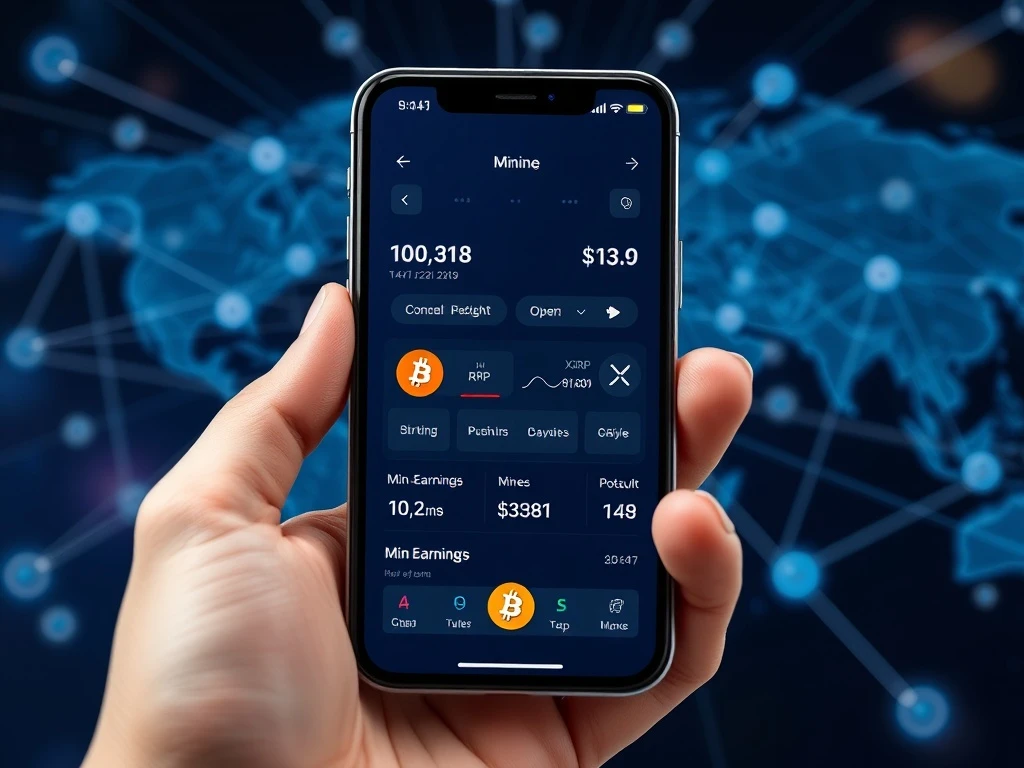 ALR Miner cloud mining app showing Bitcoin and XRP earnings on smartphone screen