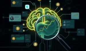 A visual representation of artificial intelligence analyzing cryptocurrency charts, symbolizing how ChatGPT can help predict altcoin pumps.