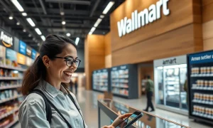 A customer experiences a seamless Amazon customer solution, effortlessly managing returns with advanced technology, symbolizing a new era in retail convenience.