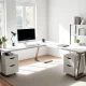 Modern L-shaped desk for home office workspace with ergonomic design and ample storage