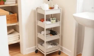 A compact Amazon storage cart with wheels, perfect for organizing items in small spaces, now available at a significant discount.