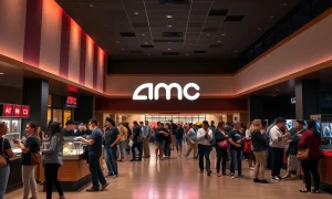AMC's new strategy boosts AMC customer retention, showing happy moviegoers enjoying an enhanced theater experience.