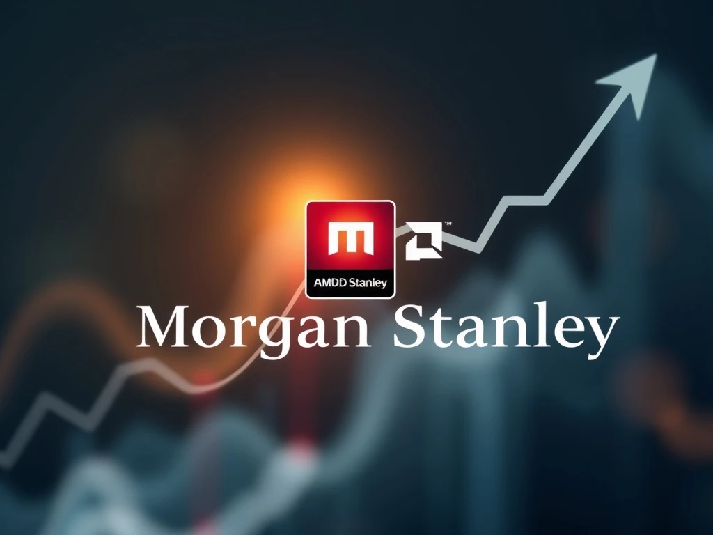 A chart illustrating the positive movement of AMD stock price, with elements suggesting Morgan Stanley's analysis, conveying a boosted target.