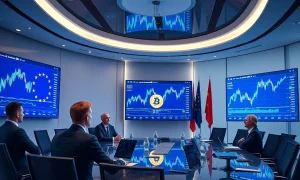 Corporate Bitcoin treasury strategy meeting with digital asset charts