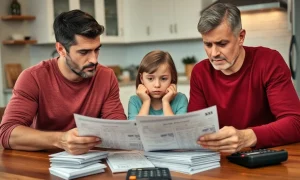 American family struggling with overwhelming credit card debt and financial stress