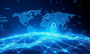 Digital interface displaying data analytics and security measures, symbolizing effective AML Solutions in combating financial crime.