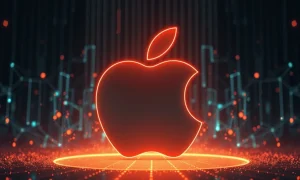 Apple's declining AI leadership shown through fading neural networks behind their logo