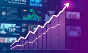 Charts and data illustrating strong Arena Group earnings from their Q2 financial report.