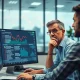 Concerned American worker analyzing job market pessimism trends during economic uncertainty