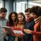 Consumers analyzing declining labor market trends and employment data charts