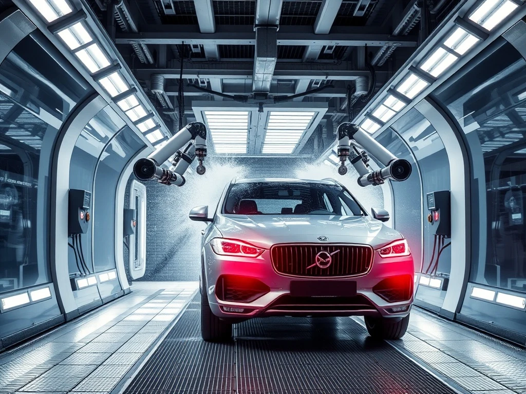 Modern automated car wash systems cleaning vehicle with advanced technology