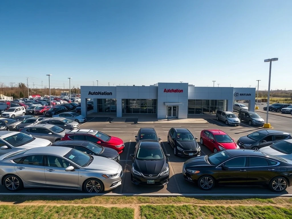 An AutoNation dealership lot filled with new and used vehicles, symbolizing the robust market position and growth potential of AutoNation stock.