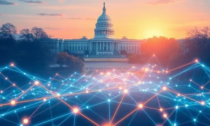Avalanche blockchain network processing government economic data with growing transaction volume visualization