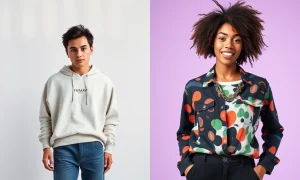 A visual representation of how Bandy AI transforms product photos by replacing models and backgrounds, enhancing e-commerce visuals for online stores.