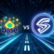 A visual metaphor of Base's rapid growth on Ethereum L2 challenging Solana's established dominance in token launches.