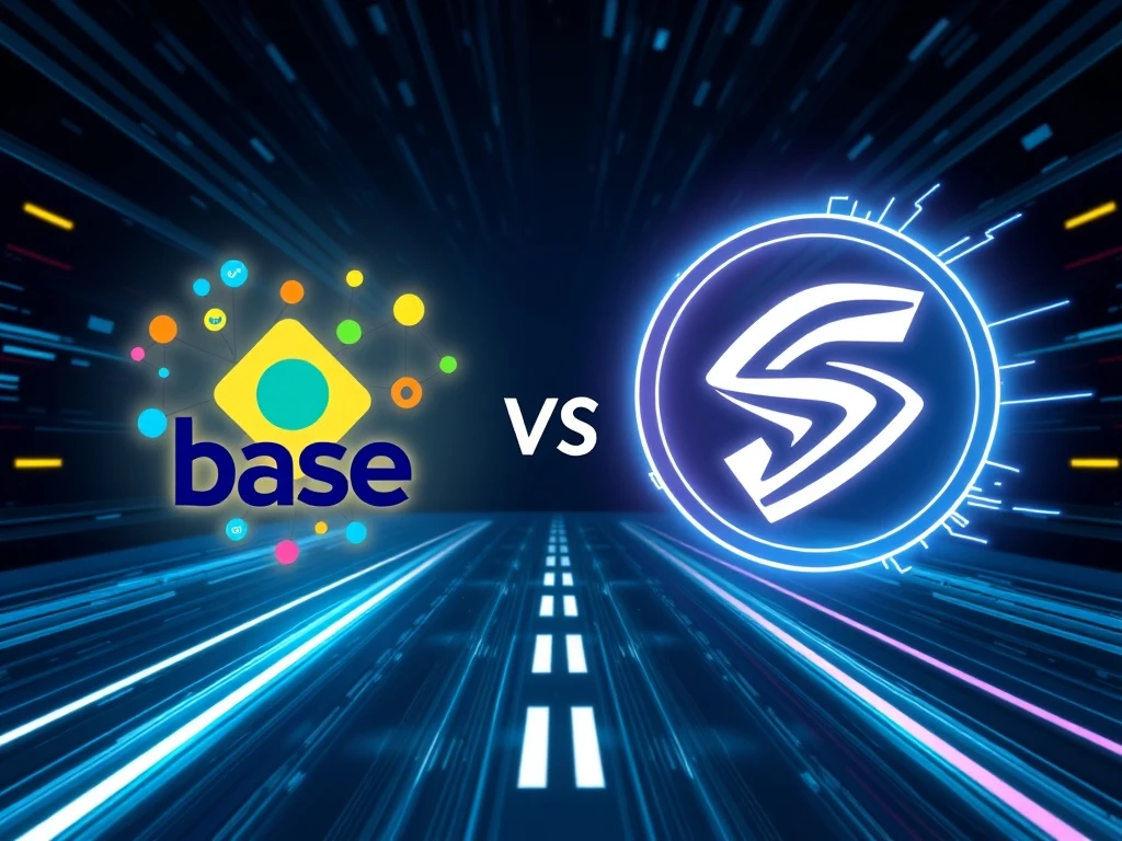 A visual metaphor of Base's rapid growth on Ethereum L2 challenging Solana's established dominance in token launches.