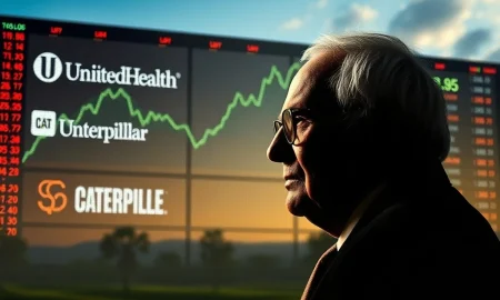 Warren Buffett's silhouette against a stock ticker, symbolizing strategic Berkshire Hathaway Investments and long-term financial wisdom.
