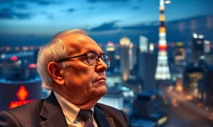 Warren Buffett analyzing Berkshire Hathaway Japan investment opportunities with Japanese business leaders