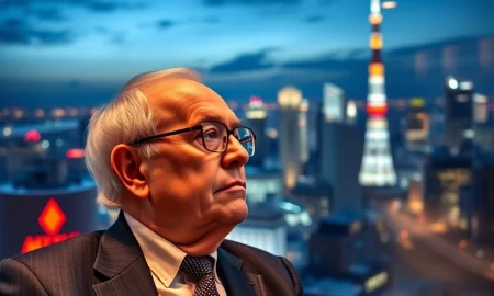 Warren Buffett analyzing Berkshire Hathaway Japan investment opportunities with Japanese business leaders