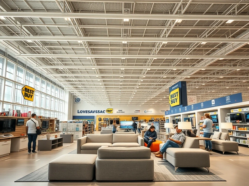Best Buy partnership display inside a modern retail store, showcasing new products and an innovative shopping experience.