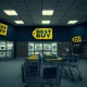 Best Buy store closures affecting retail locations nationwide with empty shelves and closed signs