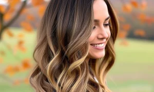 A woman confidently showcases voluminous, natural-looking Best Clip-In Hair Extensions UK, perfect for an autumn transformation.