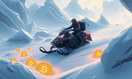 An explorer discovering the Best Crypto Coin in a hidden, icy landscape, symbolizing significant investment potential.