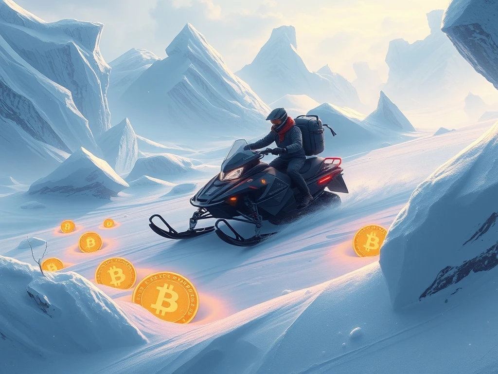 An explorer discovering the Best Crypto Coin in a hidden, icy landscape, symbolizing significant investment potential.