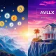 Visualizing the best crypto coins of 2025, bridging digital assets like AVLX, DOGE, BONK, and PEPE with real-world investments.